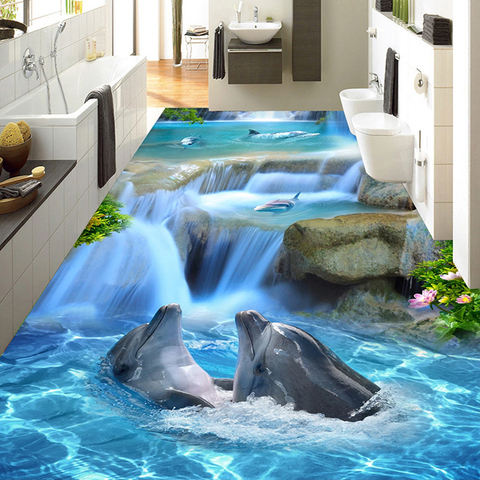 Custom Photo Dolphin 3D Flooring Sticker Mural Wallpaper Bathroom Living Room PVC Self-Adhesive Waterproof Floor Decor Painting ► Photo 1/6