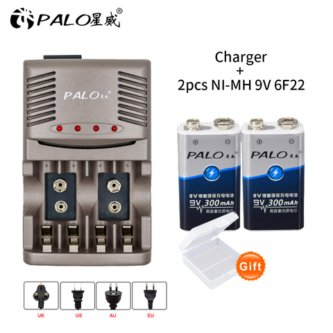 PALO 9V 6F22 Ni-MH 9v Rechargeable Battery+Smart battery charger for 1.2V AA AAA nimh nicd battery for 9V rechargeable battery ► Photo 1/6