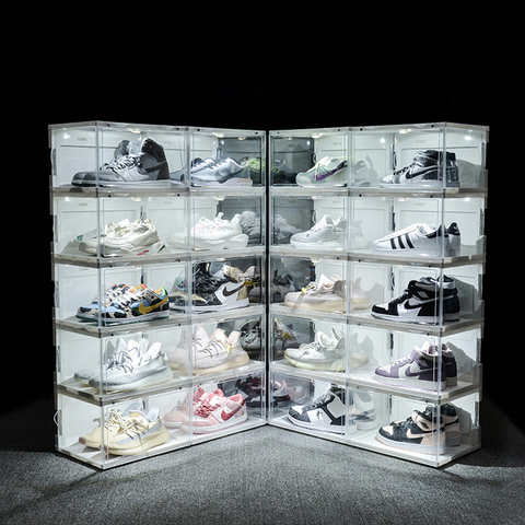 Sound Control LED Light Shoe Box Sneakers Storage Box Anti-oxidation Organizer Shoe Wall Acrylic Shoes Collection Display Rack ► Photo 1/6