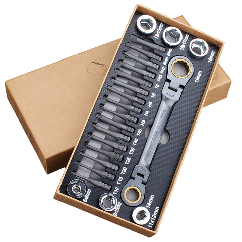 23pcs Multifunctional Ratchet Spanner Set Flexible Head Ratchet Double Box Wrench Socket Screwdriver Bits Auto Repairing Tool ► Photo 1/6