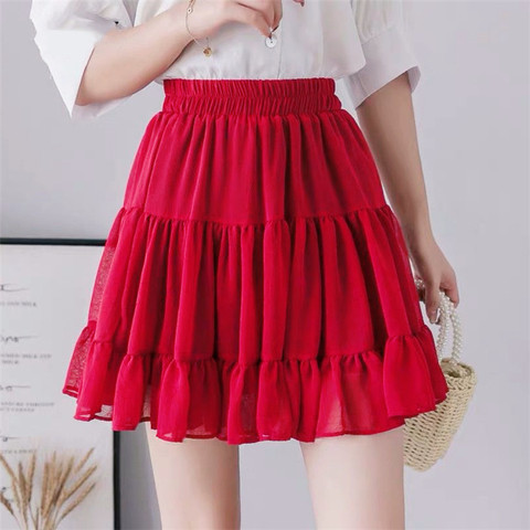 Plus size Boho summer pleated mini skirts High waist sexy chiffon