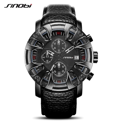 SINOBI Top Brand Creative Car Men's Leather Sports Watches Quartz Chronograph Wristwacthes Military Clocks relogio masculino ► Photo 1/6