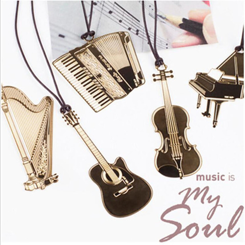 1pc/Set, Beautiful Instrument With Lanyard Notebook Metal Bookmark Creative Fixed Piano Guitar Organ Harp Violin Trumpet ► Photo 1/4