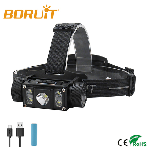 BORUiT 6000LM LED Headlamp Rechargeable Waterproof Headlight TYPE-C XM-L2+4*XP-G2 21700 Head Torch for Camping Hunting Fishing ► Photo 1/6
