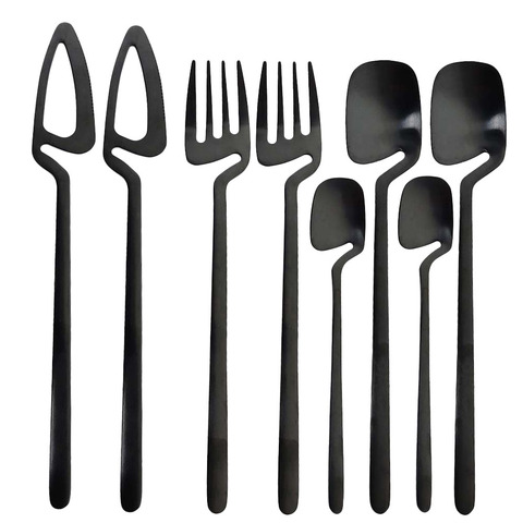 8pcs/2Set Matte Black Dinnerware Sets Kitchen Decor Spoon Fork Knife Tableware Set Gold Cutlery Ice Cream Soup Coffee Use ► Photo 1/6