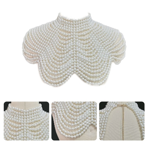 Women Imitation Pearl Beaded Bib Choker Necklace Body Chain Shawl Collar Jewelry J78E ► Photo 1/6