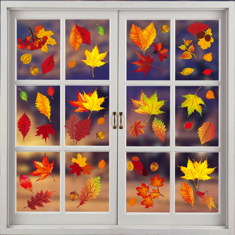 Window Wall Sticker DIY Home Decor Double Side Printing No Glue Autumn Maple Leaves Wall Art PVC Sticker Decals for Glass Door ► Photo 1/6