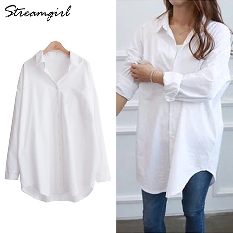 Long White Shirt Women Oversize Shirts Long Sleeve Womens Tunic