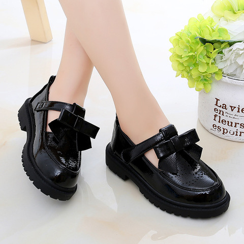 Kids Leather Shoes Girls Oxfords Leather Flats T-strap Children's Shoes Cut-outs Breathable Anti-slip British Vintage Style Bow ► Photo 1/6