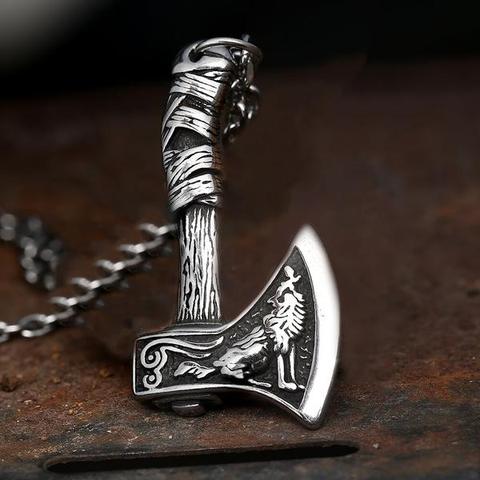 Wholesale Nordic Viking The Fehu Feoh Fe Rune Axe Pendant Necklacec Stainless Steel Compass Viking Runes Thors Jewelry OSDZ119 ► Photo 1/6