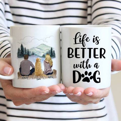 Couple and Dogs Man Women Personalized Mug Custom Made Stoneware Coffee Mugs Cups Gift for Family DIY 11/15Oz R2060 ► Photo 1/6