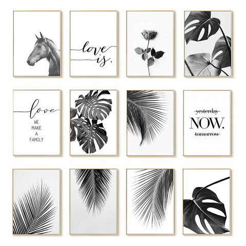 Modern Wall Art Canvas Black And White Palm Leaves Plant Horse Painting Bedroom Living Room Home Decor Aesthetic Poster Pictures ► Photo 1/6