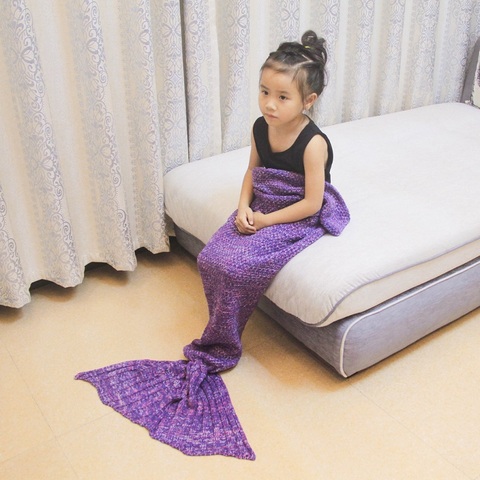 Mermaid Tail Blanket Handmade Wool Knit Blanket Fish Tail Sleeping Travel Blanket Children Sleeping Bag Blankets for Beds ► Photo 1/6