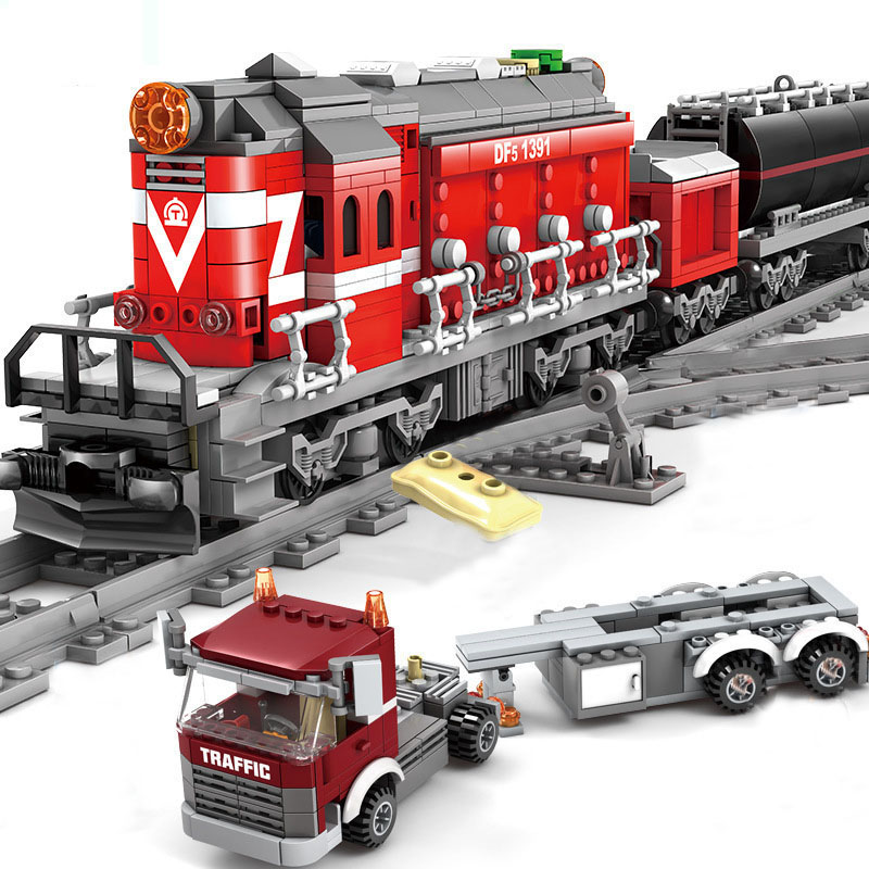 Compatible Lego City Train Power-Driven Diesel Rail Train Cargo With Track