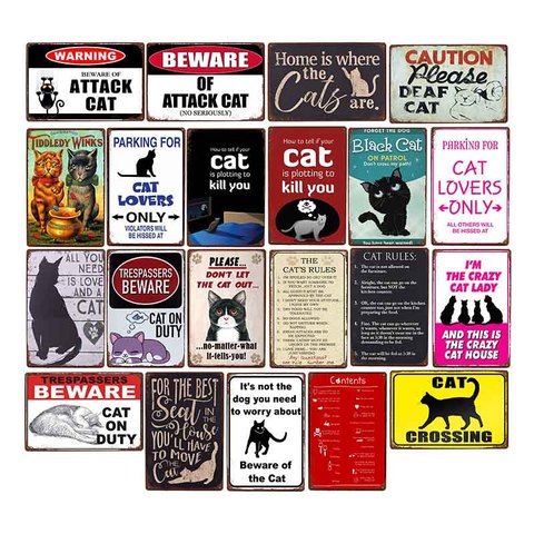 Retro Cats Poster Animal Vintage Metal Signs Funny Wall Art Plaque Bar Pub Club Decoration Home Decor 20x30cm ► Photo 1/6