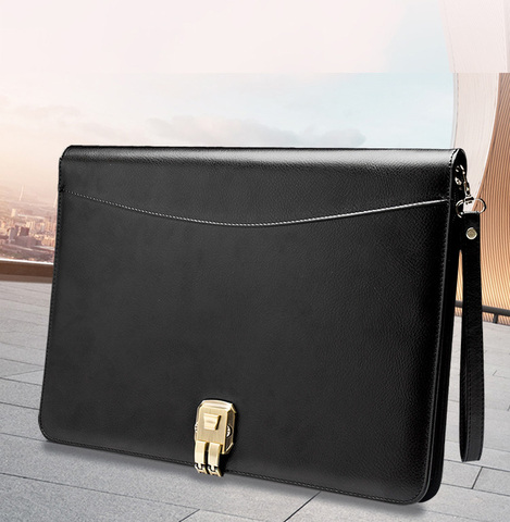 A4 Senior PU leather padfolio business Document manager bag portfolio file folder with Password Lock calculator zipper clip 1321 ► Photo 1/6