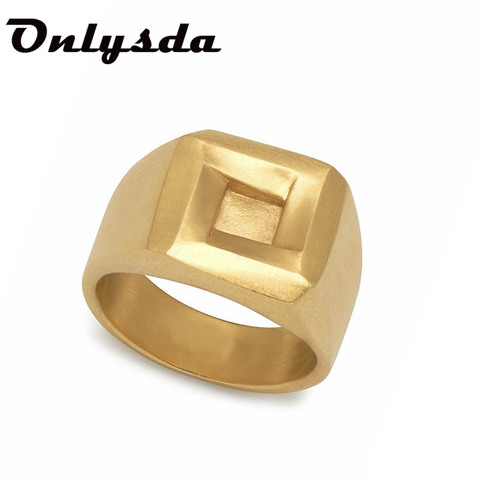 Onlysda Stainless Steel Viking Square Gold Ring Vintage Hammer Retro Punk Jewelry Finger Man Wedding Coupon Jewelry OSR186 ► Photo 1/5