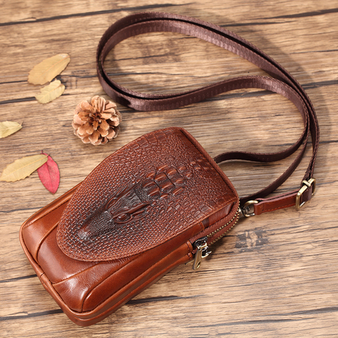 Small Genuine cowhide leather Men's Shoulder Bag Clutch Hangbag Messenger Male Bags Crossbody Sling Tote Small Zipper Belt Bags ► Photo 1/6