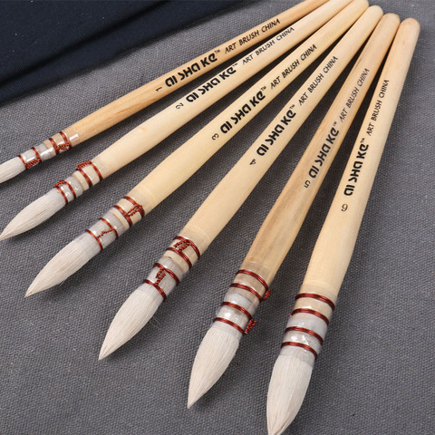 1pc Art solid wood Manual Wool hair Round head Gouache Watercolor Oil Brush Propylene Pen Mop Brush Professional artist painting ► Photo 1/6