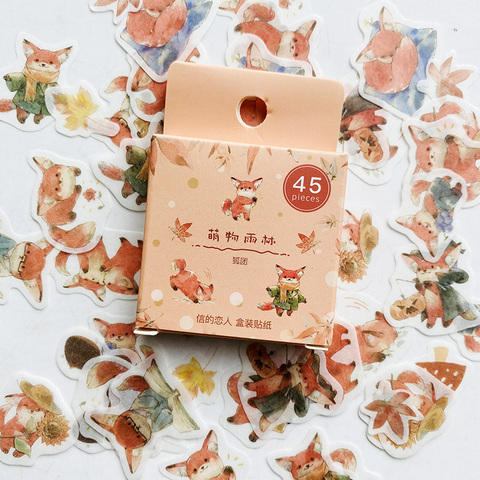 45PCS/Pack Cute Fox And Maple Leaves Paper Sticker Adhesive Craft Stick Label Notebook Computer DIY Decor Kids Gift Stationery ► Photo 1/5