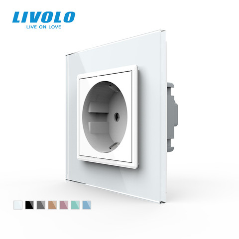 Livolo EU Standard Power Socket, White Crystal Glass Panel, AC 110~250V 16A Wall Power Socket, VL-C7C1EU-11,no logo ► Photo 1/5