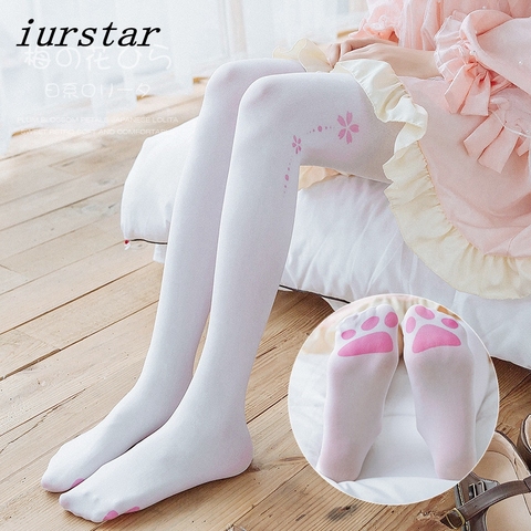 iurstar tights women Japan Girl Women Sexy Velvet Tights Cat Claw Pantyhose Anime Secondary Cute Cat Footprints White Pantyhose ► Photo 1/6