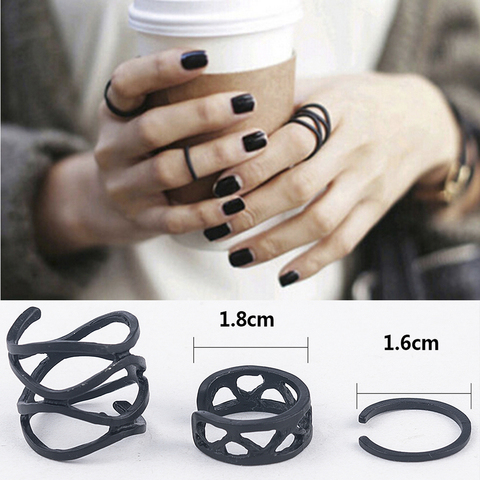 3Pcs Punk Multilayer Hollow Cross Finger Tip Rings Female Black Stack Plain Above Knuckle Ring Set For Women Anel Wholesale ► Photo 1/6