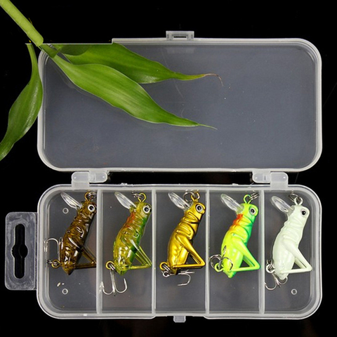 5pcs/lot 4cm 3g Grasshopper Insect Fishing Lures Crap Fishing Artificial Bait Set with Box Jig Wobbler Sea Fishing Tackle X489 ► Photo 1/6