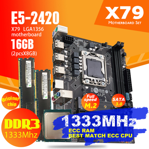 Atermiter X9A X79 motherboard set with Xeon LGA 1356 E5 2420 C2 cpu 2pcs x 8GB= 16GB 1333MHz DDR3 ECC REG memory RAM PC3 10600R ► Photo 1/6