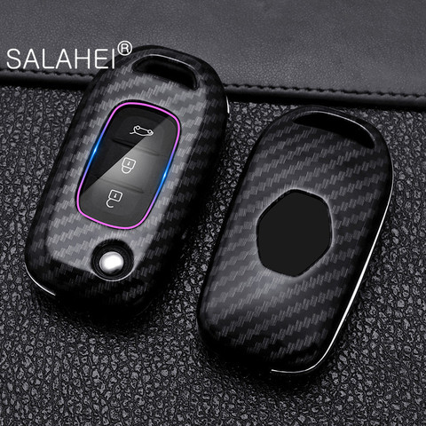 3 Button New ABS Carbon Fiber Car Flip Folding Key Case Cover For Renault XP Kadjar Captur Symbol Koleos Megane 3 2016 2017 2022 ► Photo 1/6