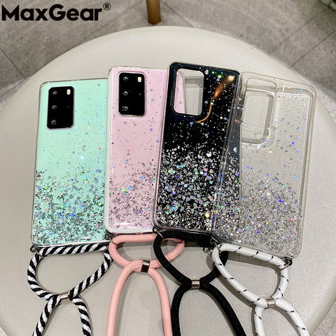 Glitter Clear Case With Crossbody Lanyard Strap For Huawei P20 P30 P40 Pro Mate 20 30 Honor 10i 10 i 9 Lite 8X Sequin Star Cover ► Photo 1/6