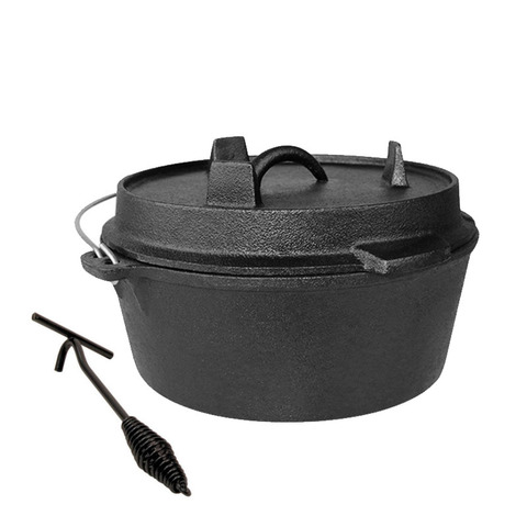 25cm Cast Iron Dutch Oven Camping Pot Uncoated Cast Iron Dutch Pot Multi-function Outdoor Stew Pot Barbecue Pot Soup Picnic Pot ► Photo 1/5