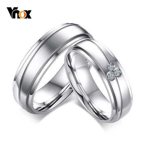 Vnox Elegant Couple Rings For Women Men Stainless Steel Wedding Bands AAA CZ Stones Trendy Anel Alliance Gift ► Photo 1/6