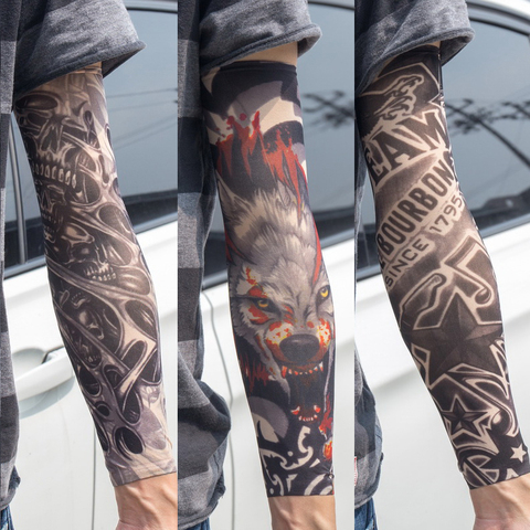 3PCS/lot new mixed 100%Nylon elastic Fake temporary tattoo sleeve skull wolf totem dragon designs body Arm stockings cool men ► Photo 1/6