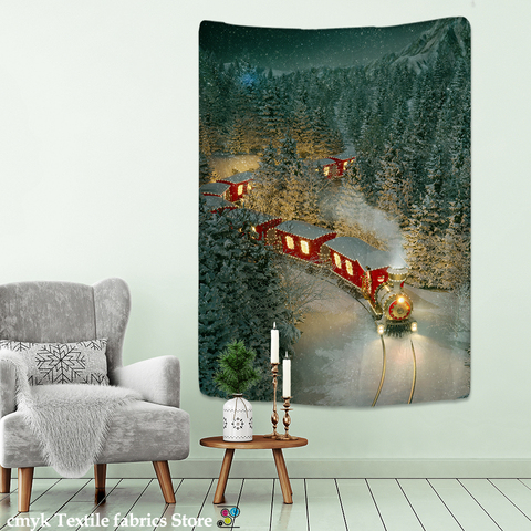 Xmas Art Wall Hanging Tapestry Christmas Train Reindeer Badge Home Deco Christmas Gift Print Tapestries ► Photo 1/6