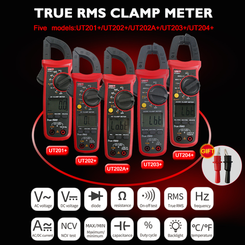 Clamp Meter Uni t UT201+/202+/202A+/203+/UT204+ Digital Clamp Multimeter Mini AC DC current voltage Capacitance Temperature ► Photo 1/6