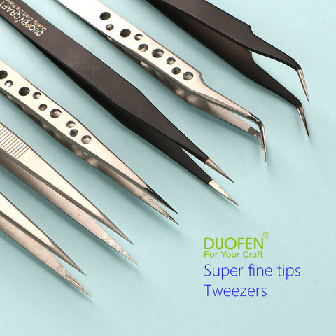 DUOFEN quality fine tip tweezers straight tip curved tip stainless steel black coated for your craft projects ► Photo 1/6