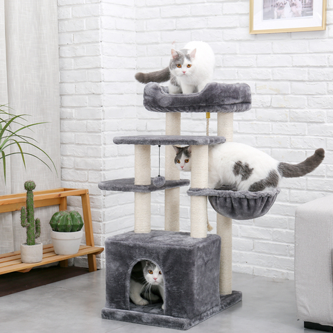 Multi-Level Cat Tree Tower Toys Condo House for Cats Kitten Natual Sisal Scratching Posts Solid Stable Cat Tree with Blasket Bed ► Photo 1/6