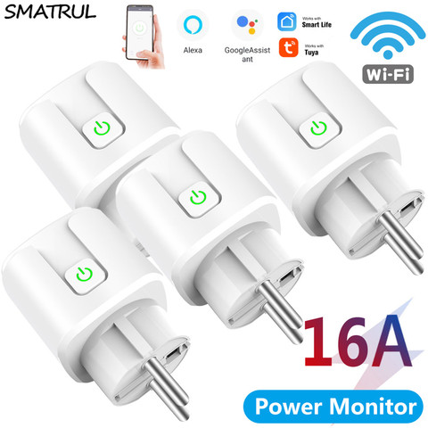 SMATRUL Tuya WiFi EU Smart Plug 16A 220V Adapter Wireless Remote Voice Control Power Monitor Timer Socket for Google Home Alexa ► Photo 1/6