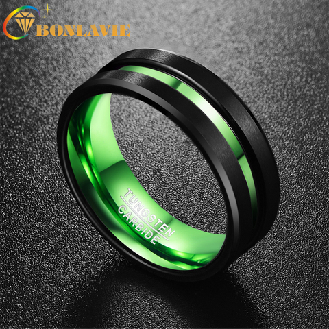 Men's Black Matte Finish Tungsten Carbide Ring Green Center Groove Polished Beveled Edges Comfort Fit Size 6-16  hot sell ► Photo 1/6