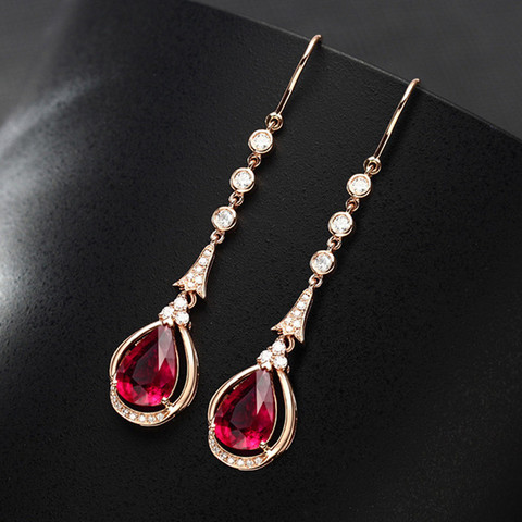 18K Rose Gold Natural Ruby Drop Earrings for Women Timeless Design Delicate Female Wedding Fine Jewelry Diamond Luxury Earrings ► Photo 1/5