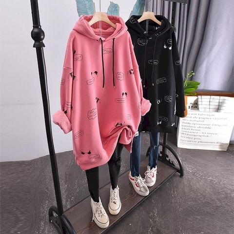 2022 New Large Size Plus Velvet Hoodies Women Loose Korean Style Autumn And Winter New Mid-length Thick Coat Women's Hooded Top ► Photo 1/5