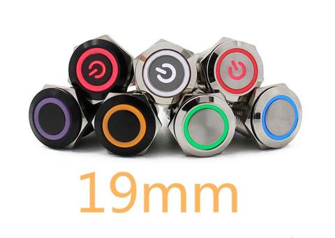 19mm New Waterproof Metal Push Button Switch LED Light Anodize Oxide Black Momentary Latching Car Engine PC Power Switch 3-380V ► Photo 1/4