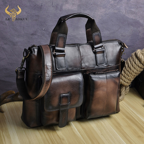 Men Quality Leather Antique Fashion Business Briefcase 15