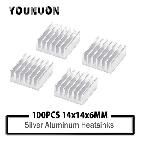 YOUNUON 100 pcs 14x14x6mm Silver Aluminum Heatsink 14mm x 6mm Chip CPU GPU VGA RAM LED IC Heat sink Radiator with 3M Tape ► Photo 1/6