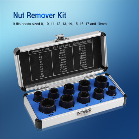 10PCS Nut Removal Tool Damaged Lug Nut Lock Remover Twist Socket Set Car Wheel Automotive Tools Nut Extractor Set ► Photo 1/6