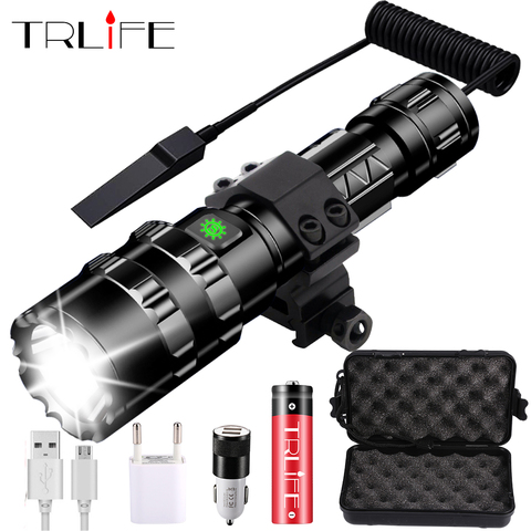 8000Lums LED Flashlight Tactical torch powerful usb Rechargeable lamp L2 Hunting light 5 Modes C8 flashlights hunting scopes ► Photo 1/6