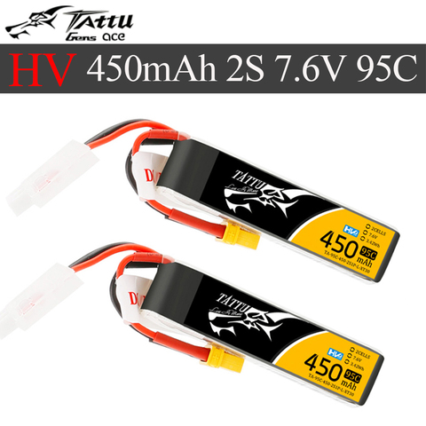 Tattu 450mAh 7.6V High Voltage 95C 2S1P Lipo Battery Pack with XT30 Plug - Long Pack ► Photo 1/6