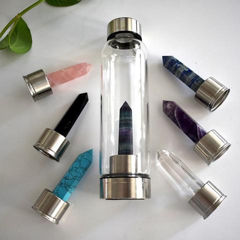 Natural Quartz Gemstone Crystal Hexagonal Pointed Column+Bottom Mesh Water Bottle Energy Crystal ( Not Include Bottle ) ► Photo 1/5