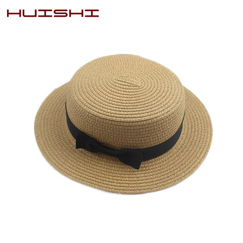 HUISHI Hat Straw Colorful Bowtie Parent-child Beach Cap Ladies Fashion Flat Brim Summer Straw Panama Cap Women Girls Sun Hat ► Photo 1/6
